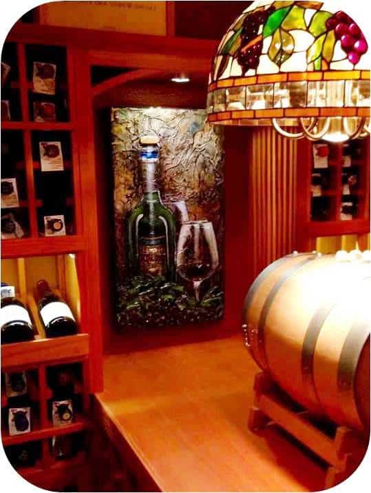 A Home Wine Cellar with a Lovely Mural Installed by a Builder in Los Angeles