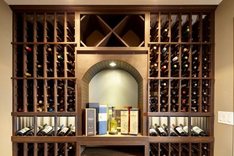 Wine Rack Design with Archway and Display Row by Las Vegas Builders