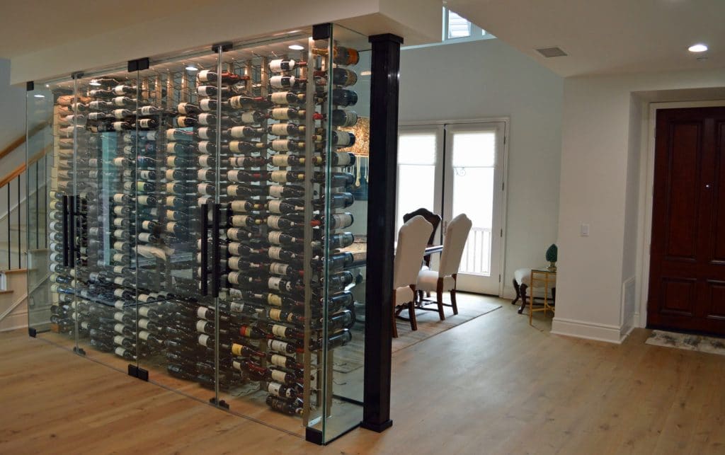 Cooling system within the soffit above the glass wine cellar