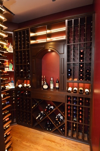 Wooden Wine Cellar Racks with Arched Display and a Tabletop