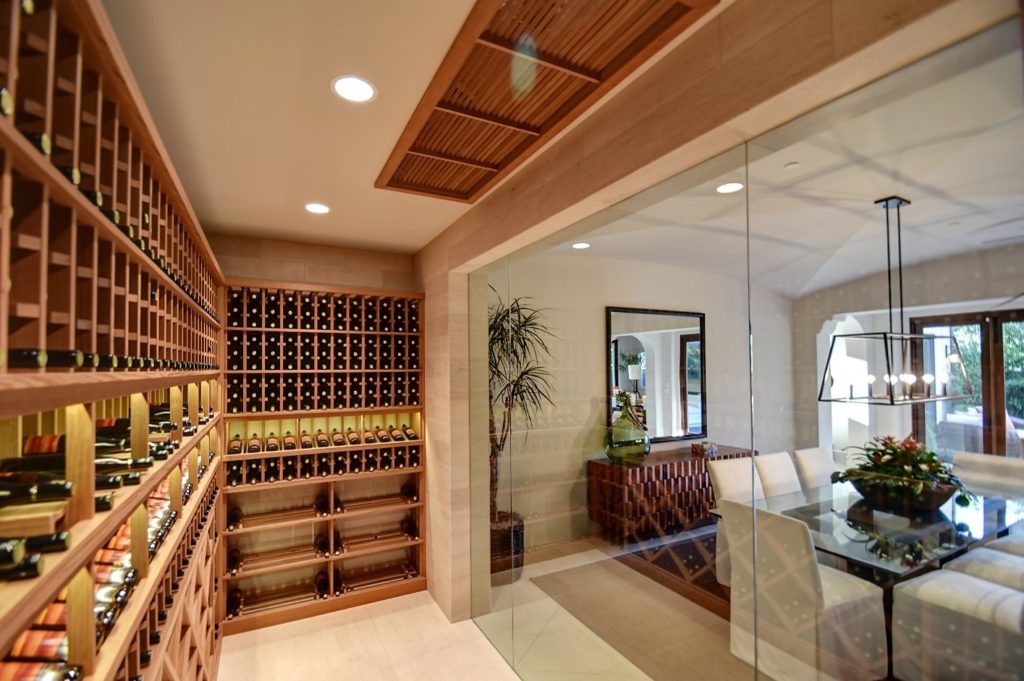 Glass Wine Cellar with Wooden Wine Racks