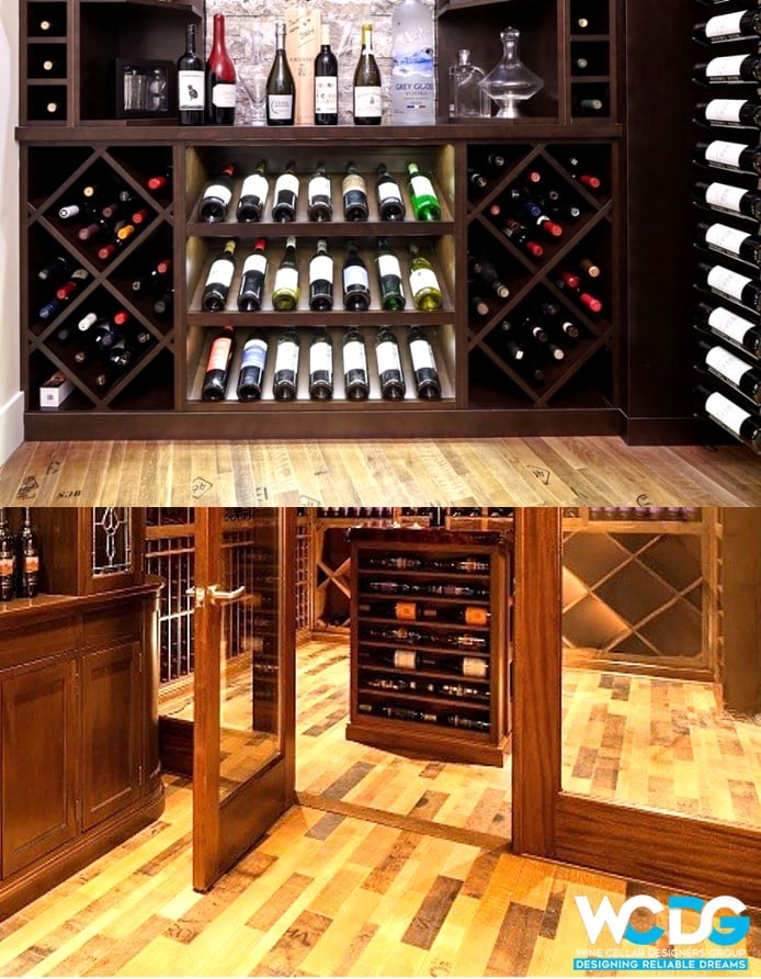 Custom Wine Rooms with Wine Barrel Flooring and Racks
