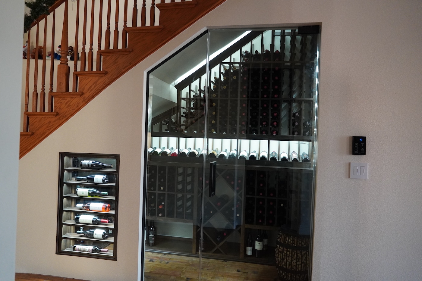 Glass Wine Room With Through the Wall Wine Cellar Rack