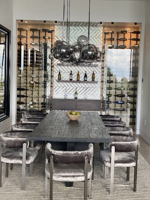 Dining Room Wine Cellar with Contemporary Wine Racks